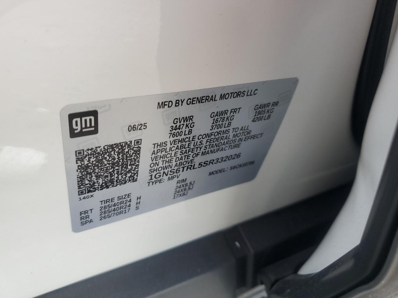 2025 Chevrolet Tahoe K1500 High Country VIN: 1GNS6TRL5SR332026 Lot: 81065755