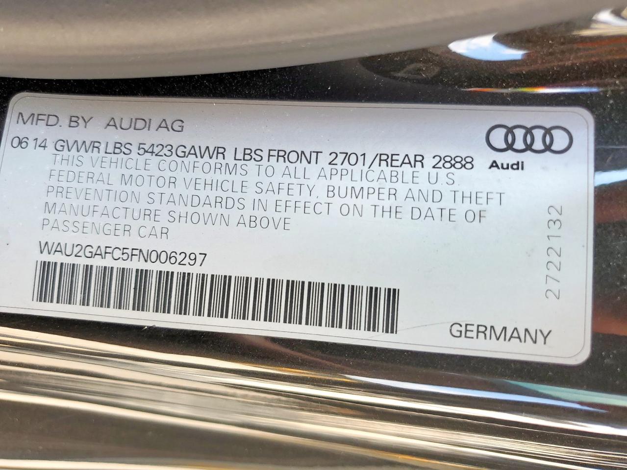2015 Audi A7 Prestige VIN: WAU2GAFC5FN006297 Lot: 80707995