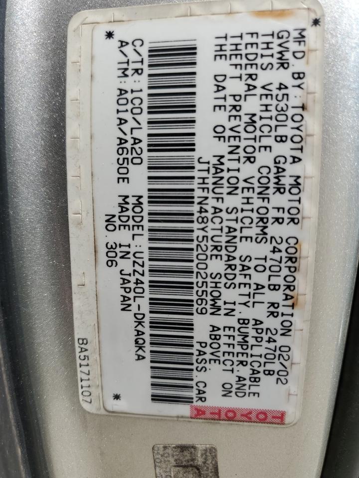 2002 Lexus Sc 430 VIN: JTHFN48Y520025569 Lot: 71587815