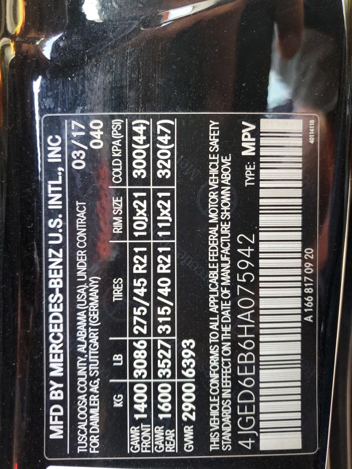 2017 Mercedes-Benz Gle Coupe 43 Amg VIN: 4JGED6EB6HA075942 Lot: 81292865