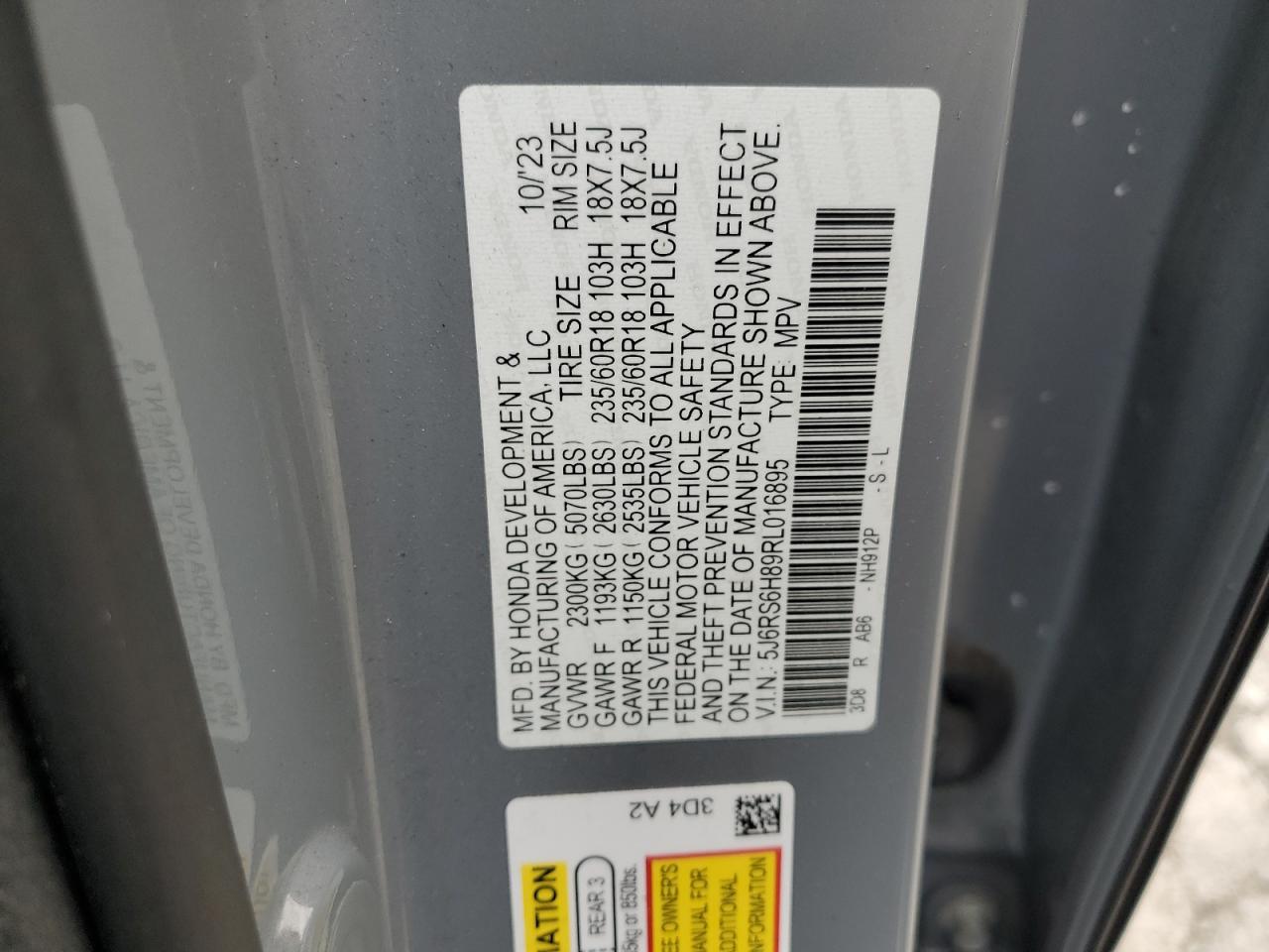 2024 Honda Cr-V Sport-L VIN: 5J6RS6H89RL016895 Lot: 81594145