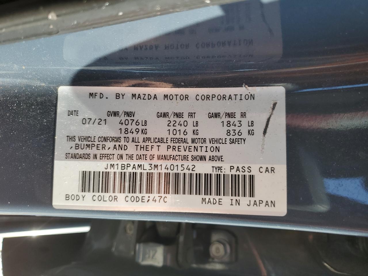 2021 Mazda 3 Premium VIN: JM1BPAML3M1401542 Lot: 81529745