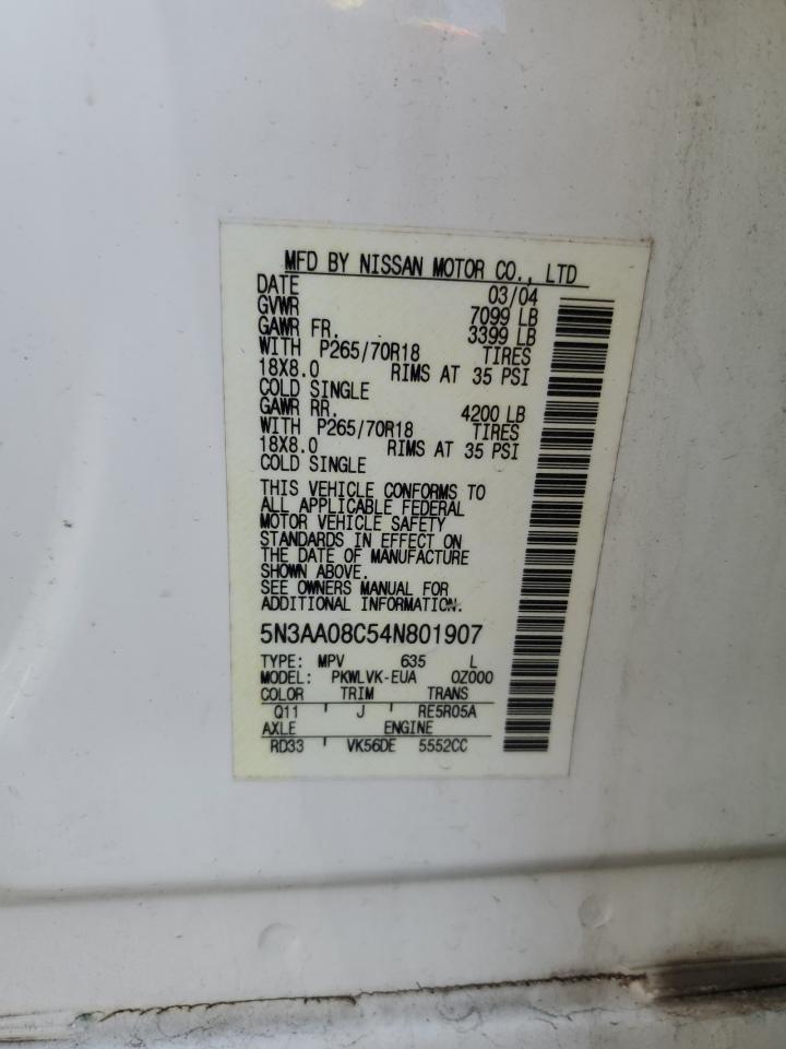 2004 Infiniti Qx56 VIN: 5N3AA08C54N801907 Lot: 84585785