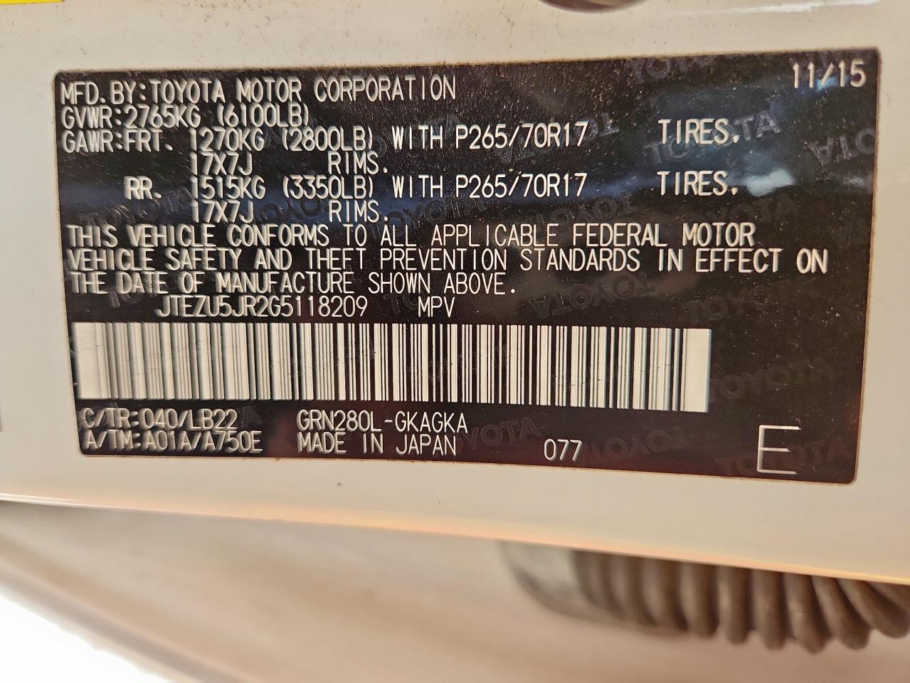 2016 Toyota 4Runner Sr5 VIN: JTEZU5JR2G5118209 Lot: 81738265