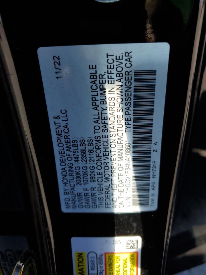2022 Honda Accord Sport VIN: 1HGCV1F34NA108601 Lot: 81091165