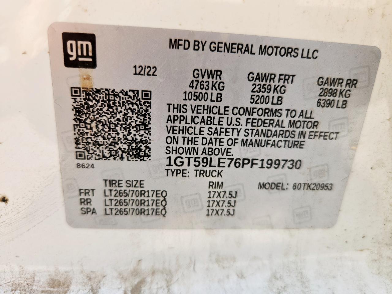 2023 GMC Sierra K2500 Heavy Duty VIN: 1GT59LE76PF199730 Lot: 81006625