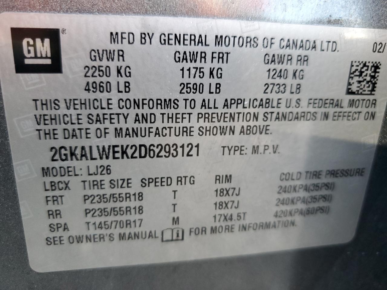 2013 GMC Terrain Slt VIN: 2GKALWEK2D6293121 Lot: 81108475