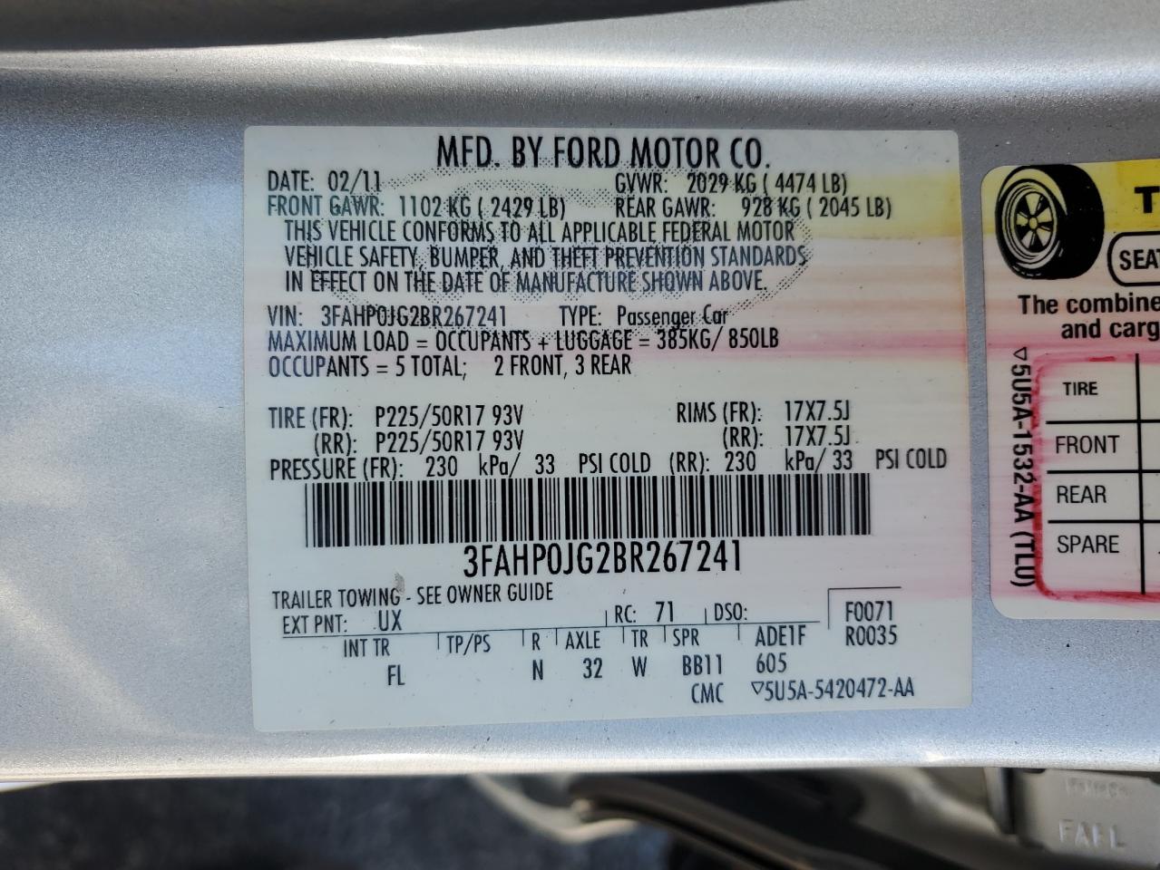 2011 Ford Fusion Sel VIN: 3FAHP0JG2BR267241 Lot: 71195585