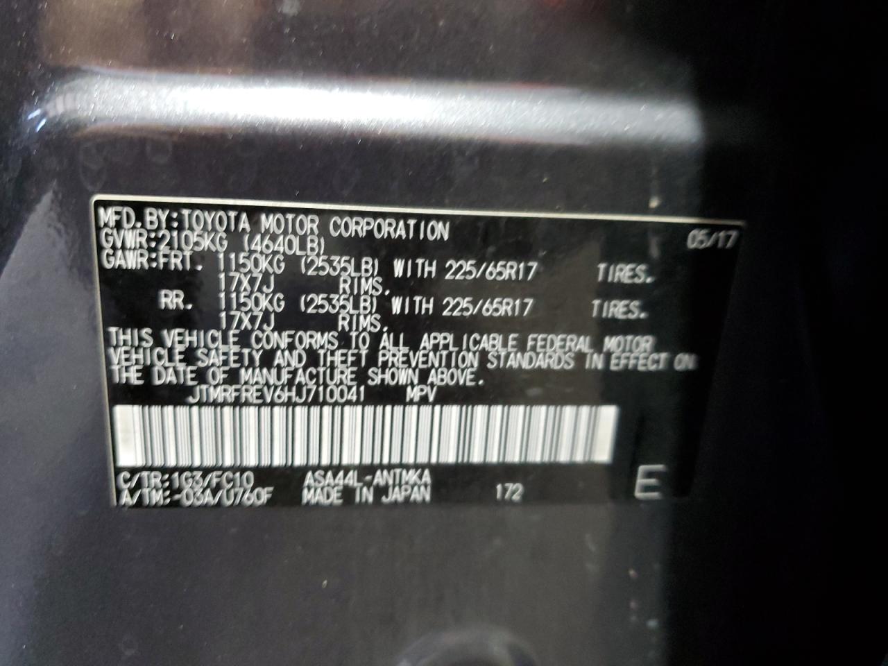 2017 Toyota Rav4 Xle VIN: JTMRFREV6HJ710041 Lot: 80101475