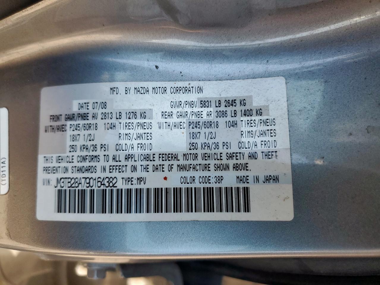 2009 Mazda Cx-9 VIN: JM3TB28A790164382 Lot: 72073575