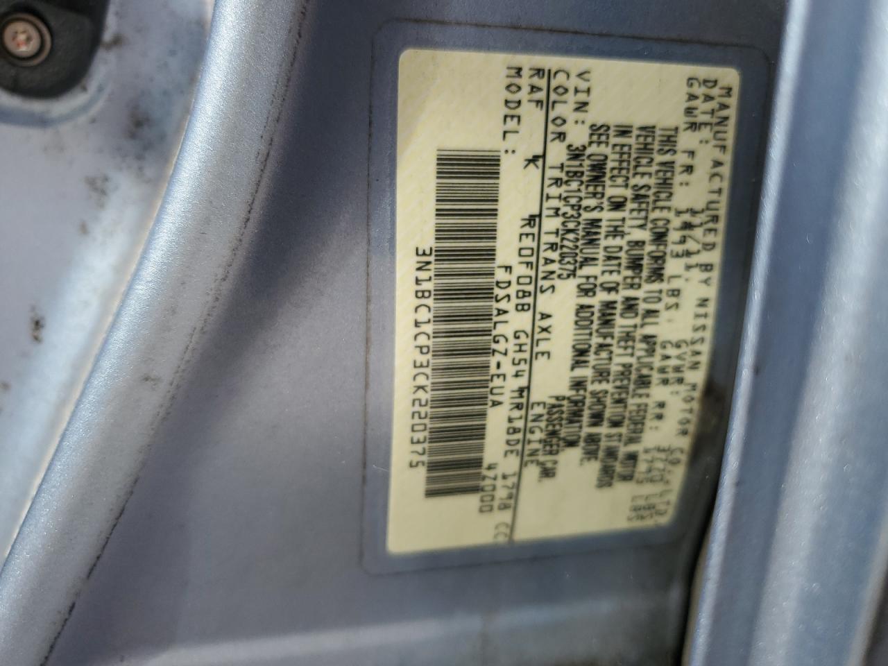 2012 Nissan Versa S VIN: 3N1BC1CP3CK220375 Lot: 82166575