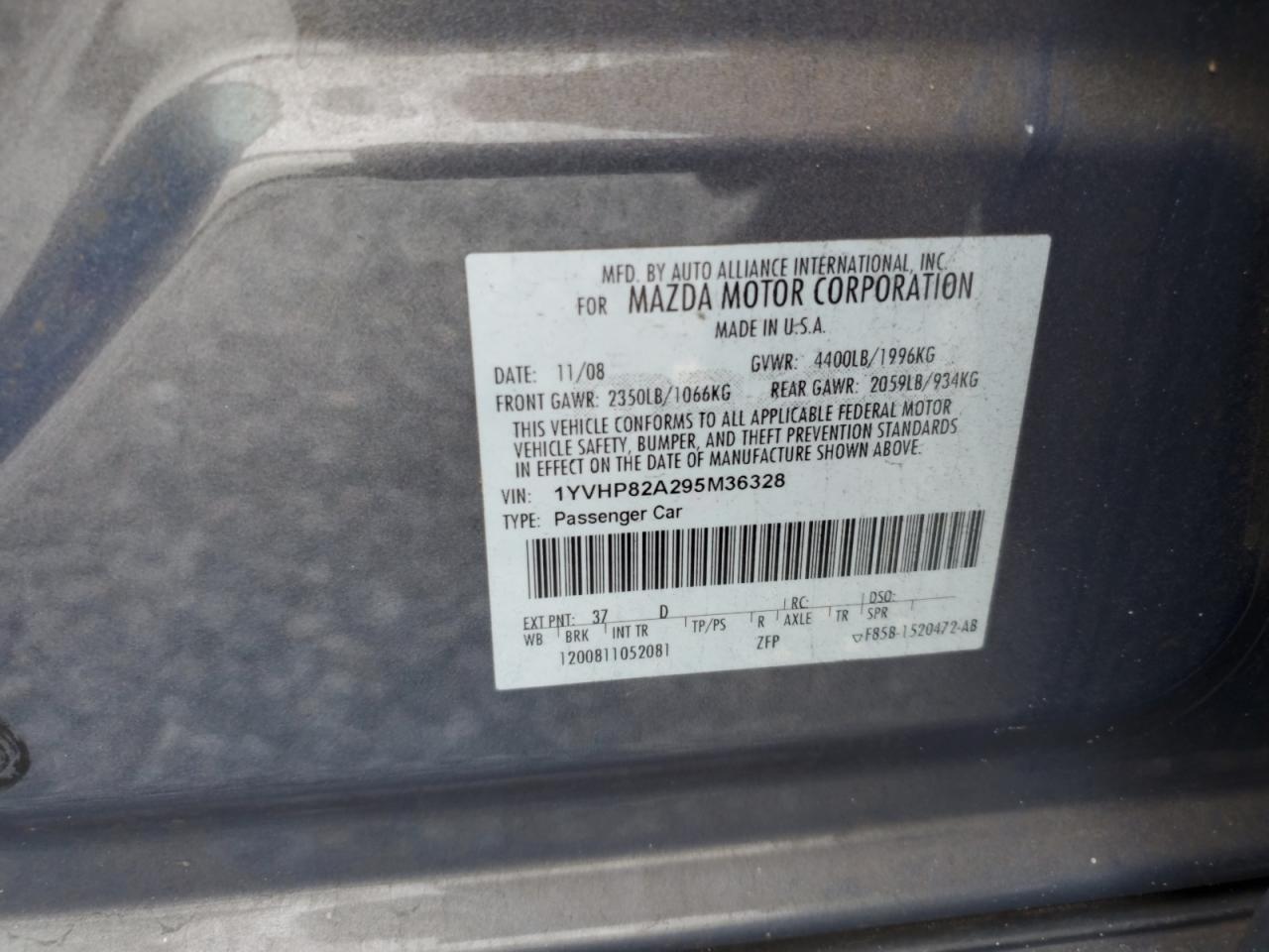 2009 Mazda 6 I VIN: 1YVHP82A295M36328 Lot: 71964735