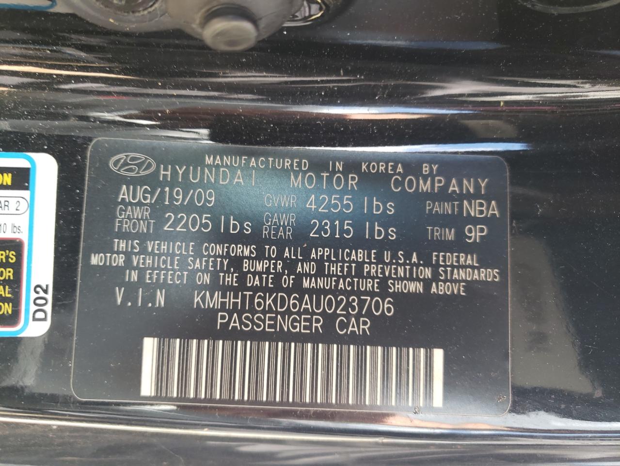 2010 Hyundai Genesis Coupe 2.0T VIN: KMHHT6KD6AU023706 Lot: 71169955