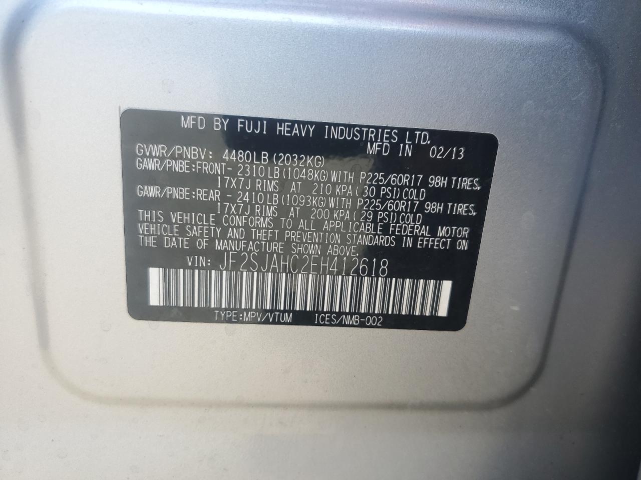 2014 Subaru Forester 2.5I Limited VIN: JF2SJAHC2EH412618 Lot: 80611945