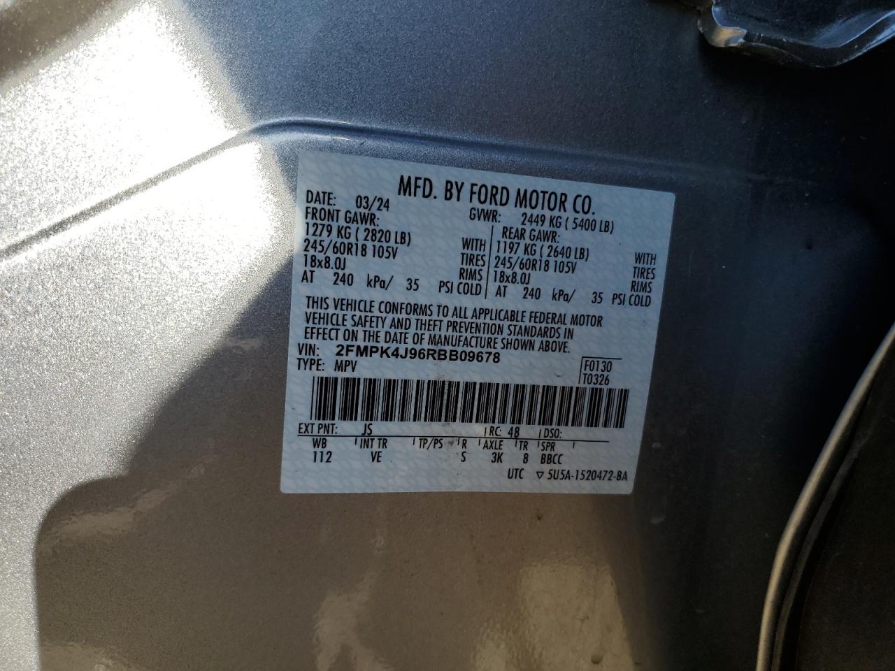 2024 Ford Edge Sel VIN: 2FMPK4J96RBB09678 Lot: 81962655