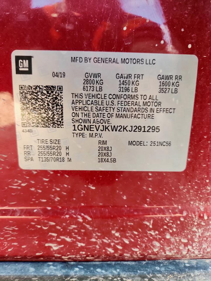 2019 Chevrolet Traverse High Country VIN: 1GNEVJKW2KJ291295 Lot: 84035095