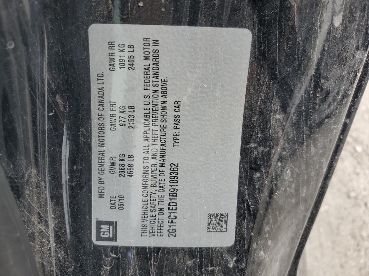2011 Chevrolet Camaro Lt VIN: 2G1FC1ED1B9109362 Lot: 84024425