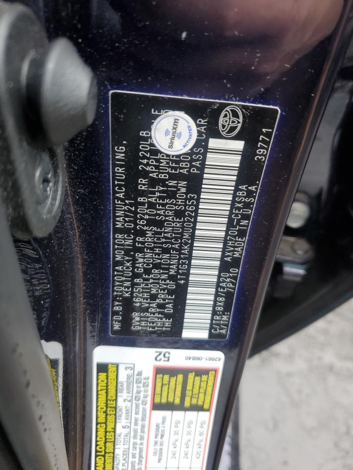 2021 Toyota Camry Se VIN: 4T1G31AK2MU022653 Lot: 81854815