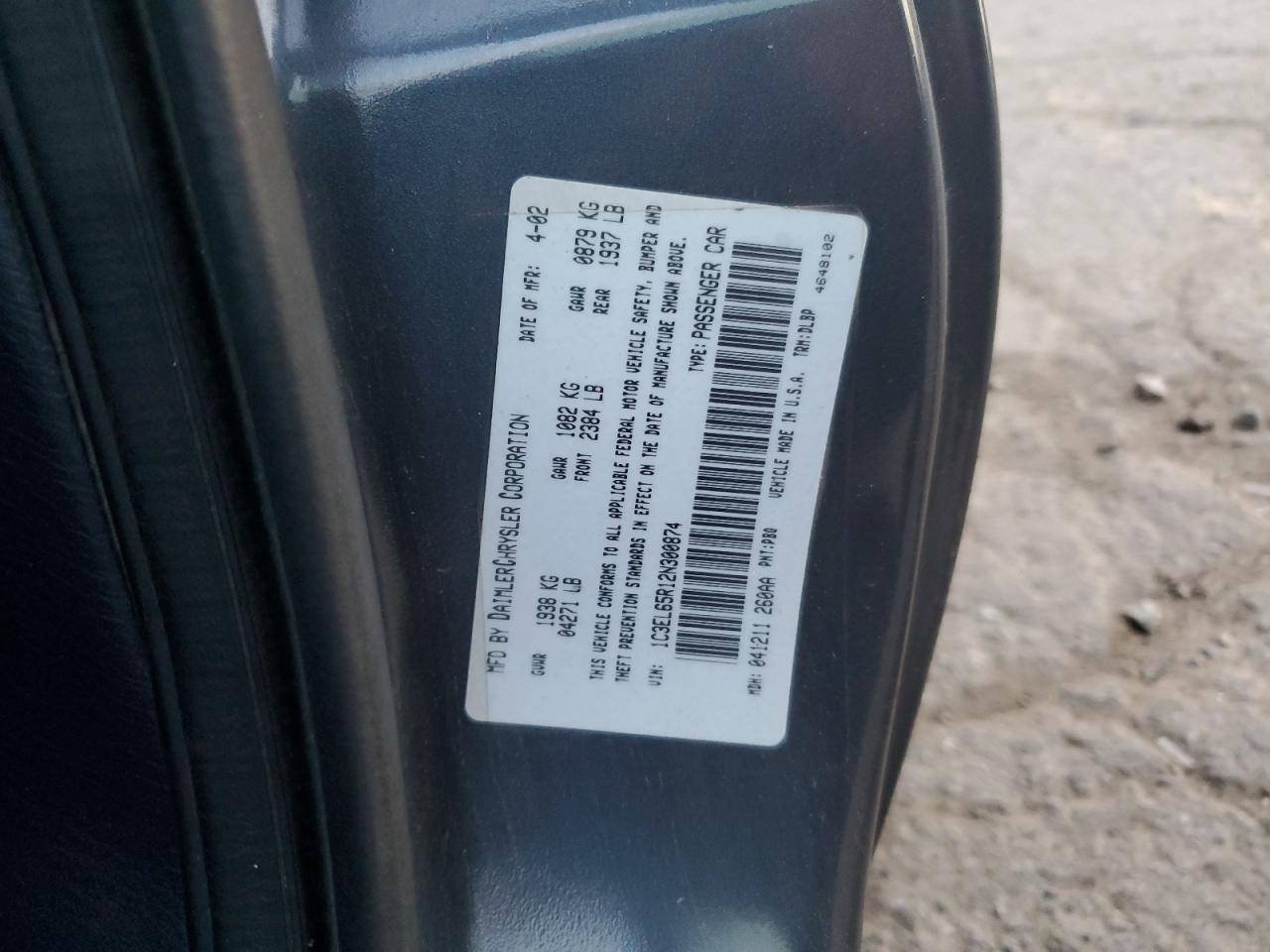 2002 Chrysler Sebring Limited VIN: 1C3EL65R12N300874 Lot: 80296695