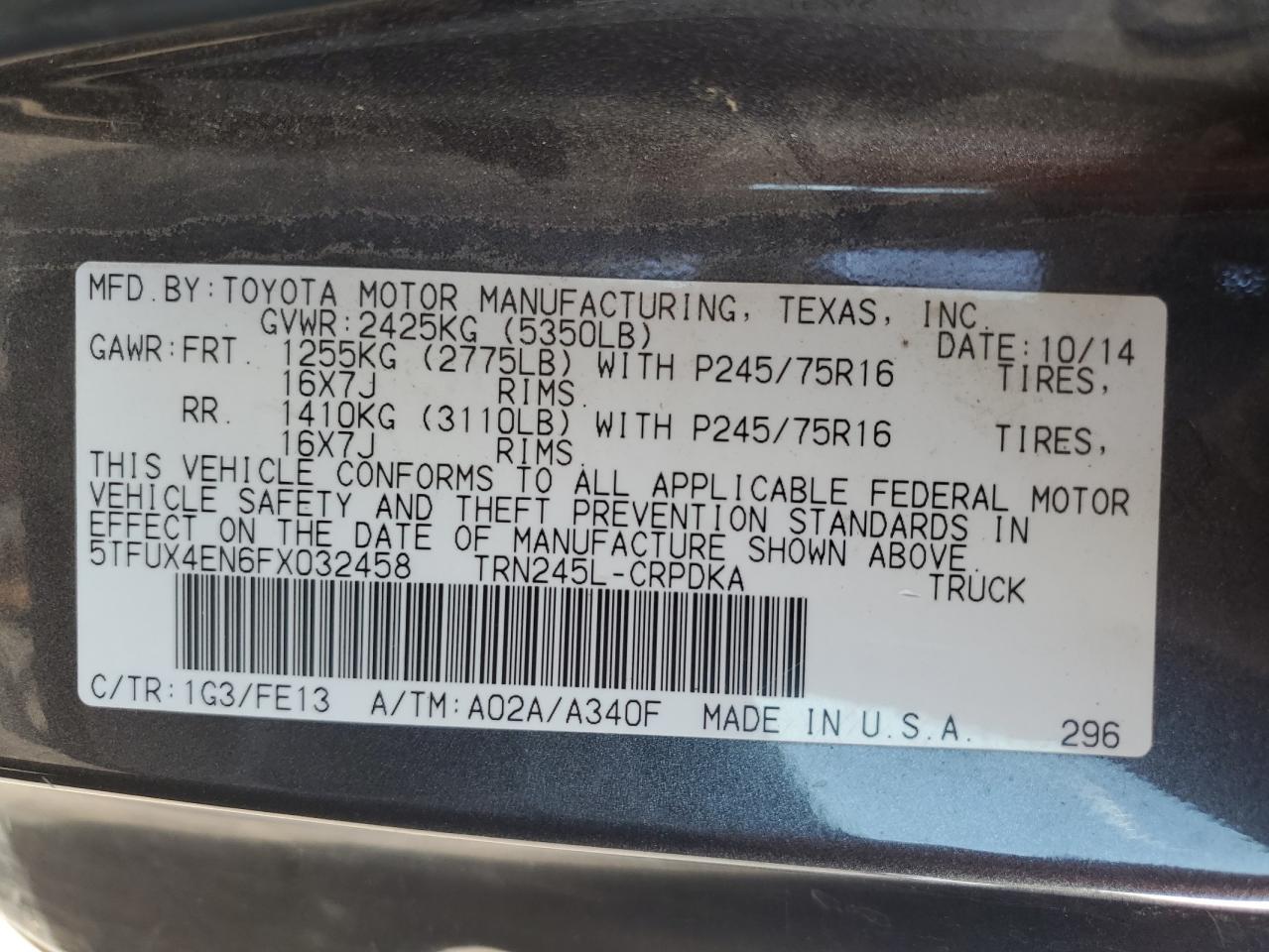 2015 Toyota Tacoma Access Cab VIN: 5TFUX4EN6FX032458 Lot: 84406635