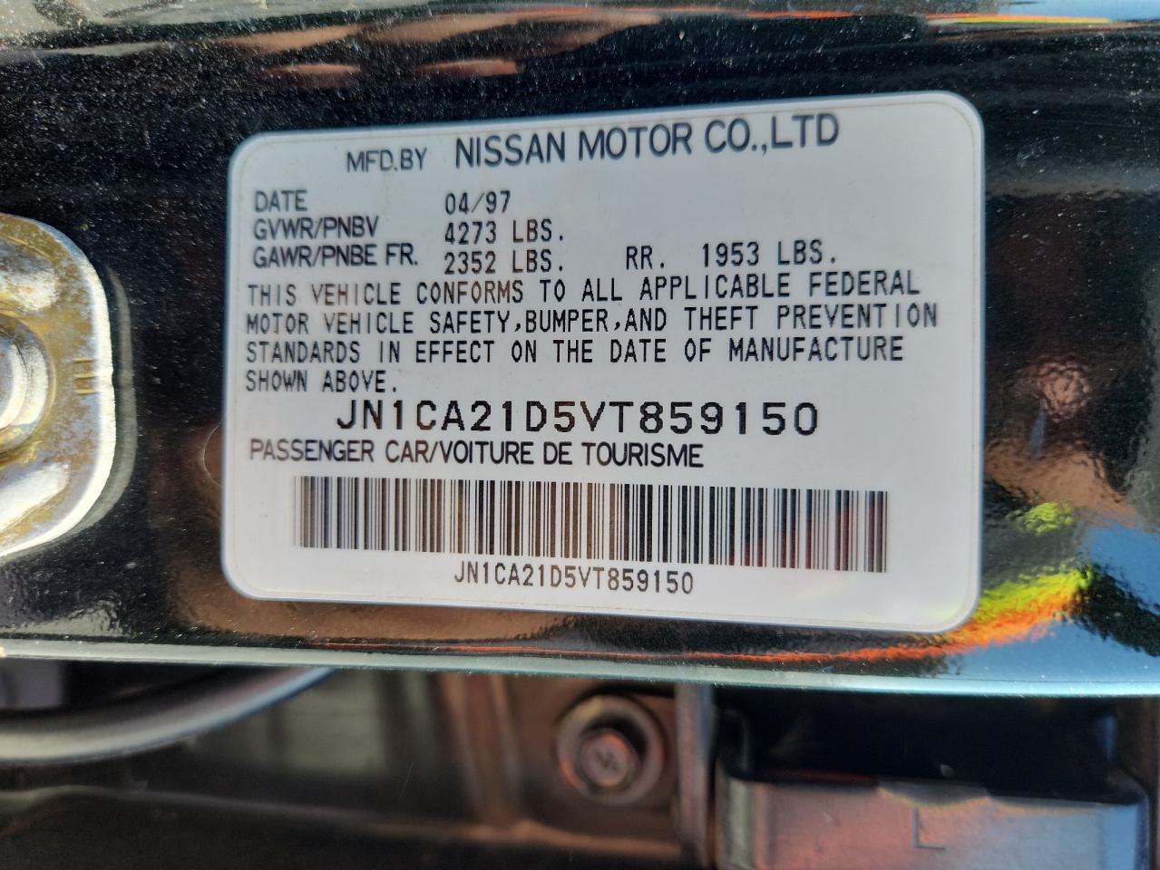 1997 Nissan Maxima Gle VIN: JN1CA21D5VT859150 Lot: 71159745