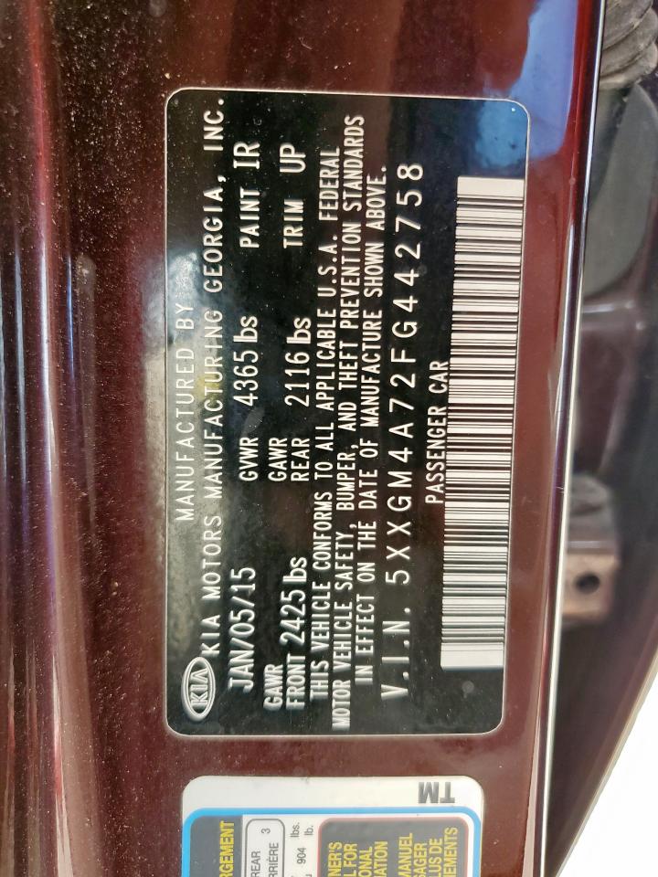 2015 Kia Optima Lx VIN: 5XXGM4A72FG442758 Lot: 71887355