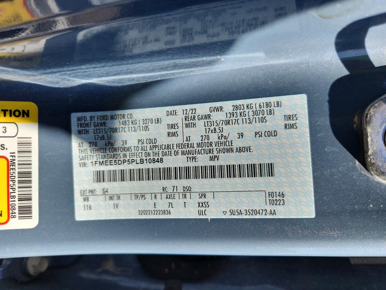 2023 Ford Bronco Base VIN: 1FMEE5DP5PLB10848 Lot: 81467335