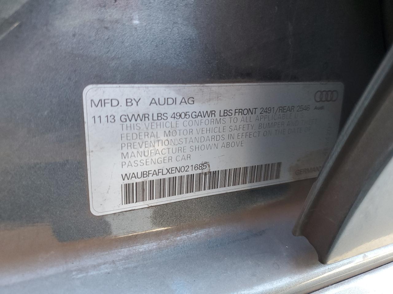 2014 Audi A4 Premium VIN: WAUBFAFLXEN021685 Lot: 80555295