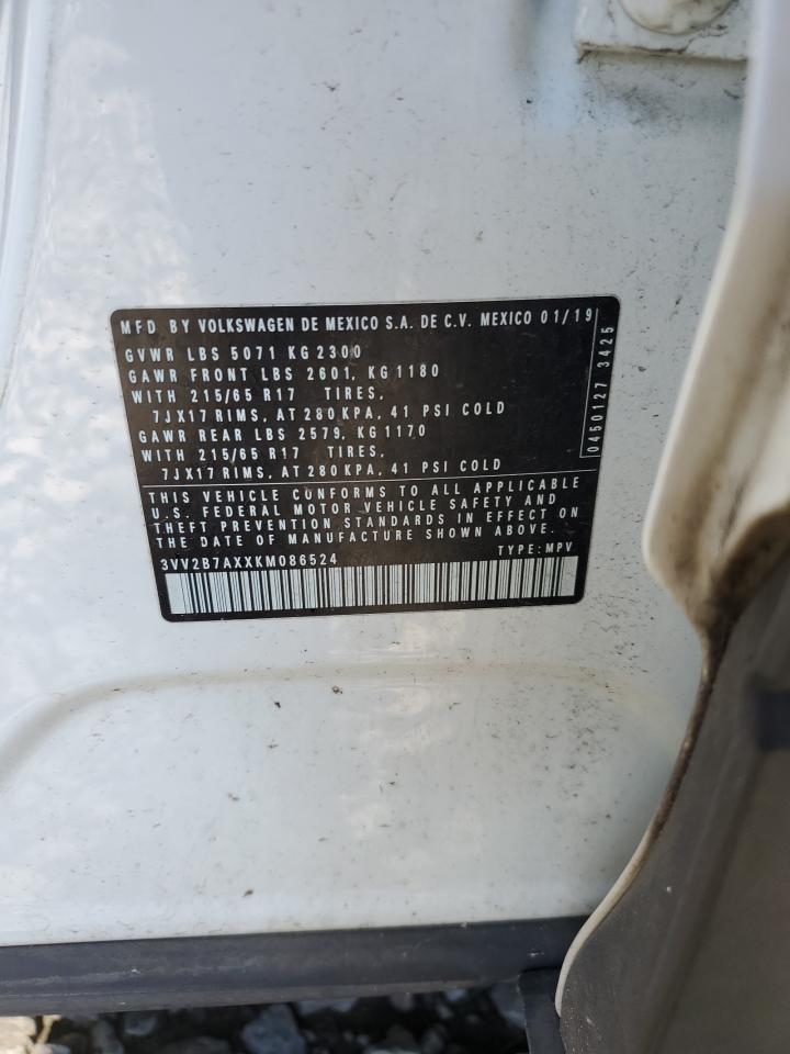 2019 Volkswagen Tiguan Se VIN: 3VV2B7AXXKM086524 Lot: 80994815