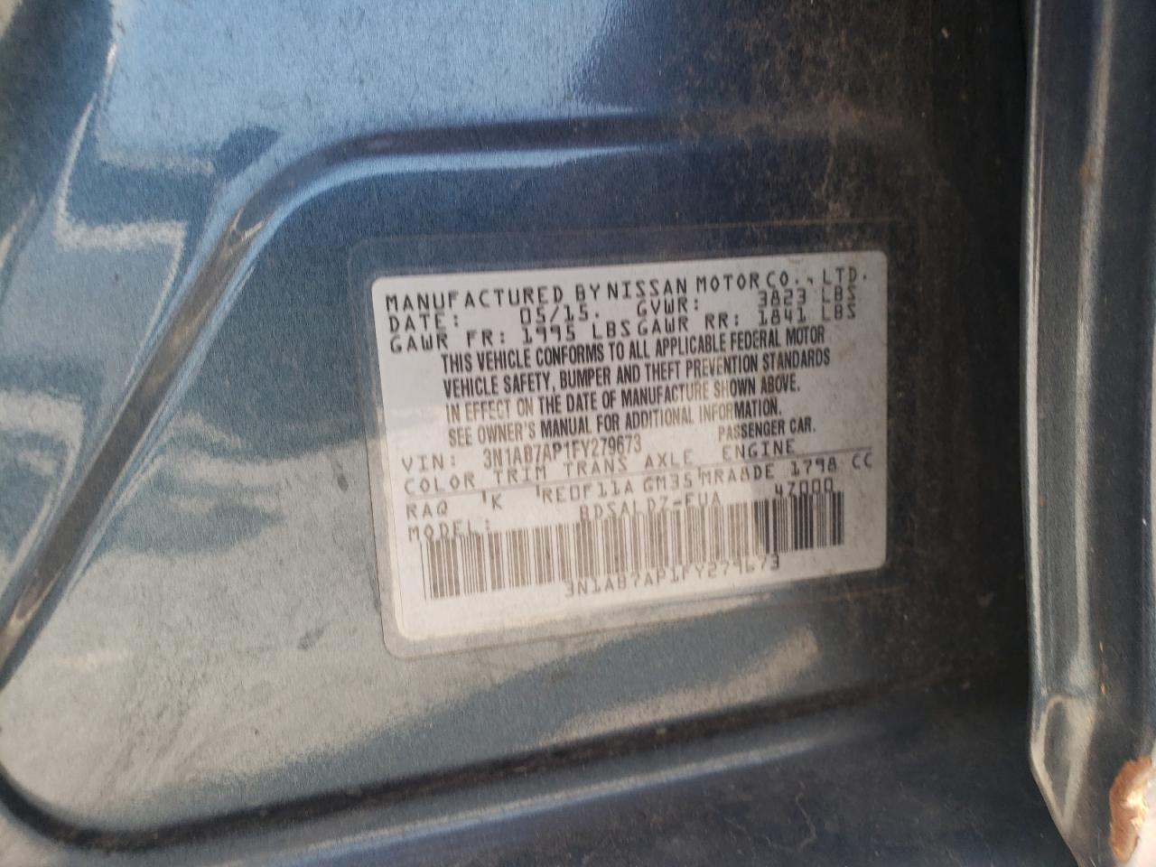 2015 Nissan Sentra S VIN: 3N1AB7AP1FY279673 Lot: 81393125