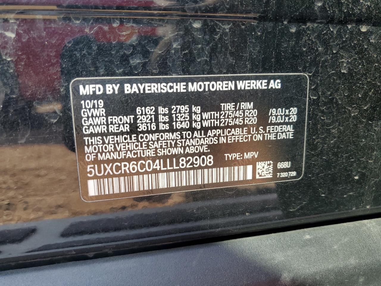 2020 BMW X5 xDrive40I VIN: 5UXCR6C04LLL82908 Lot: 71109755