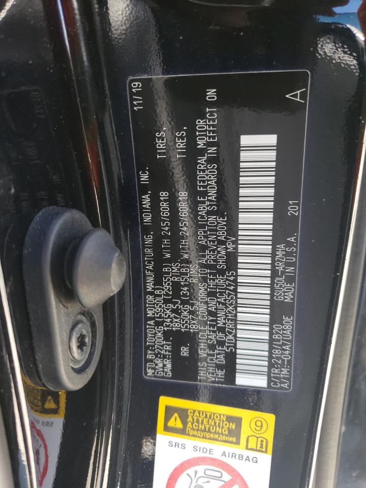 2019 Toyota Highlander Se VIN: 5TDKZRFH2KS574745 Lot: 80111035