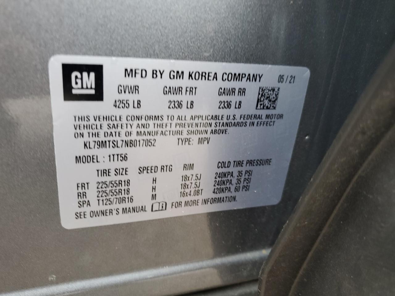 2022 Chevrolet Trailblazer Rs VIN: KL79MTSL7NB017052 Lot: 80962005