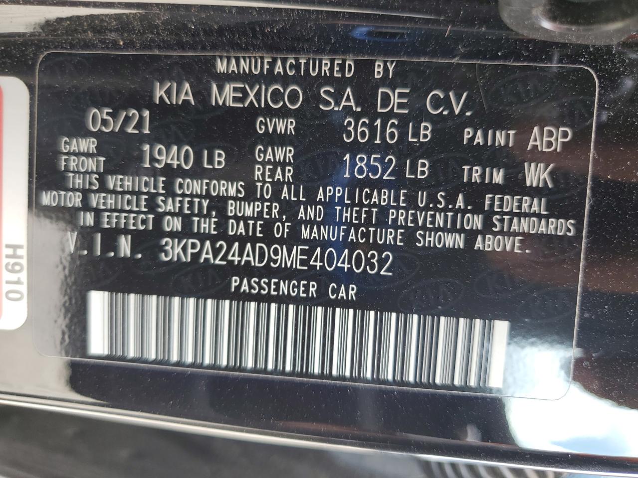 2021 Kia Rio Lx VIN: 3KPA24AD9ME404032 Lot: 71427765