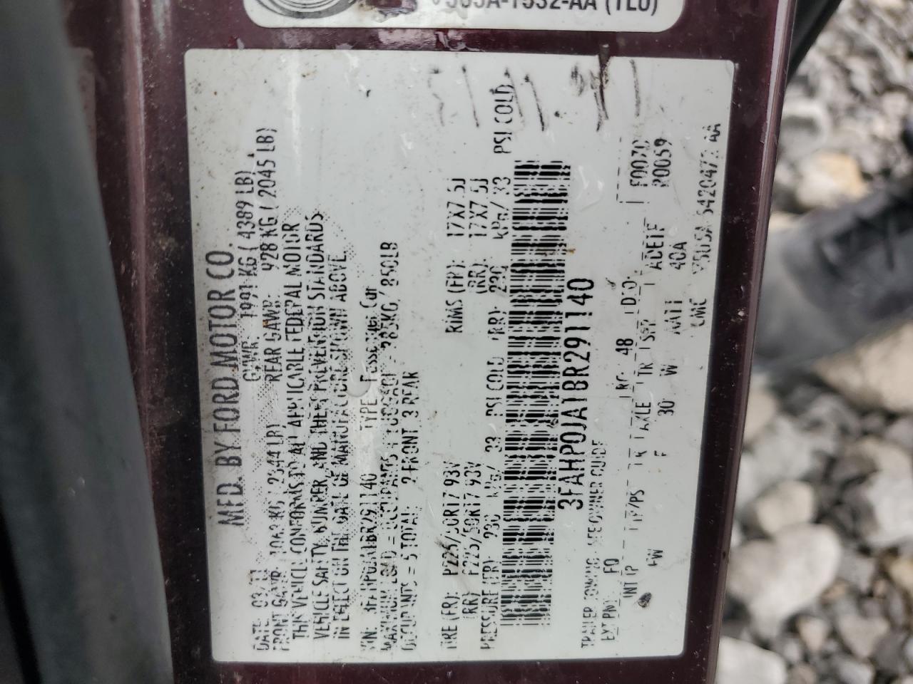 2011 Ford Fusion Sel VIN: 3FAHP0JA1BR291140 Lot: 81817325