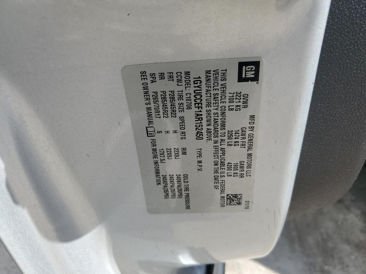 2010 Cadillac Escalade Premium VIN: 1GYUCCEF1AR152450 Lot: 82088245