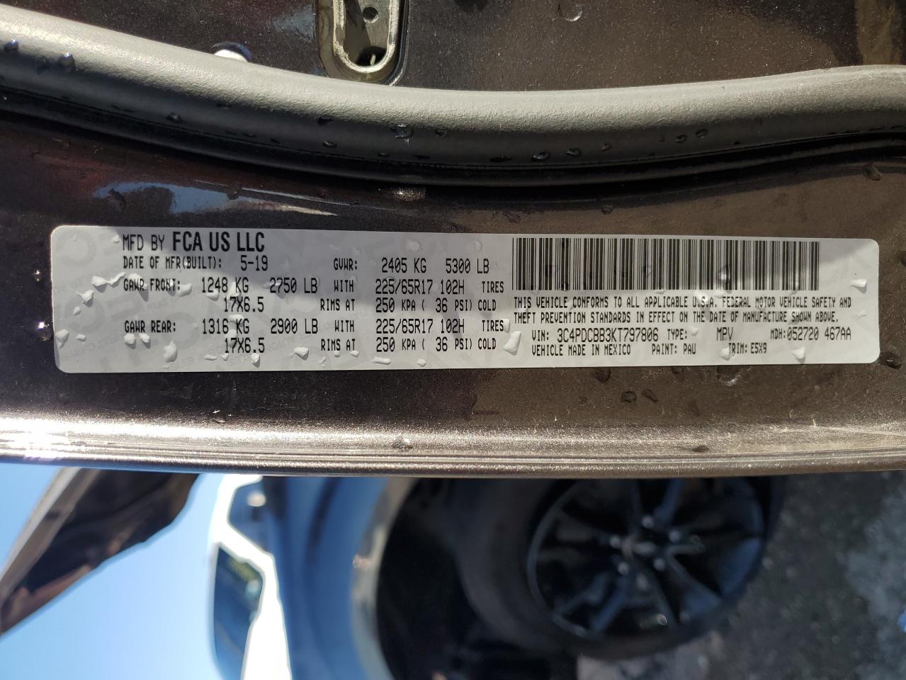 2019 Dodge Journey Se VIN: 3C4PDCBB3KT797806 Lot: 80743695