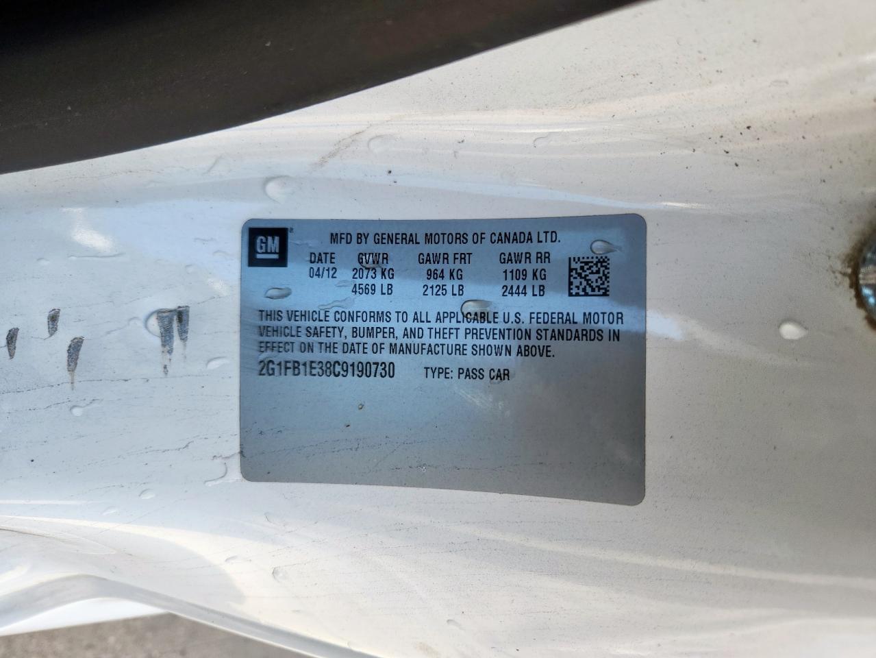 2012 Chevrolet Camaro Lt VIN: 2G1FB1E38C9190730 Lot: 83944695