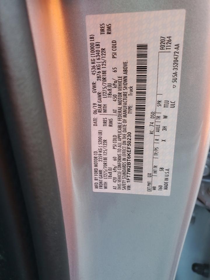 2019 Ford F250 Super Duty VIN: 1FT7W2BT6KEF50230 Lot: 80401545