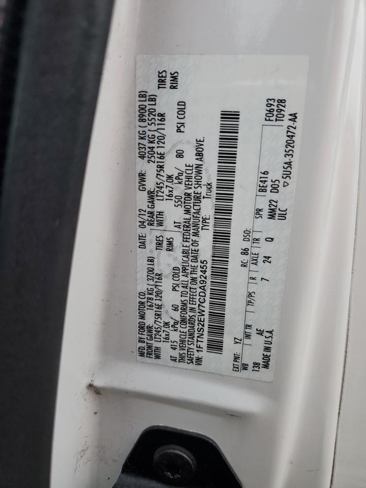 2012 Ford Econoline E250 Van VIN: 1FTNS2EW7CDA92455 Lot: 81594475