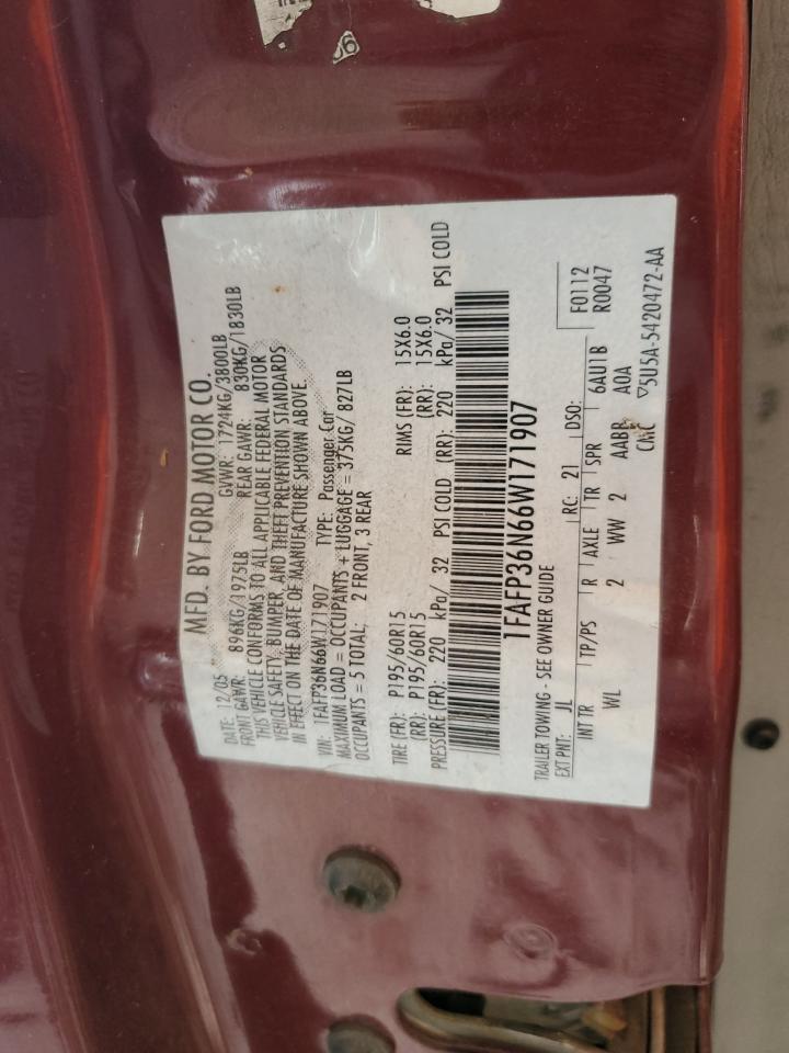 2006 Ford Focus Zxw VIN: 1FAFP36N66W171907 Lot: 82111895