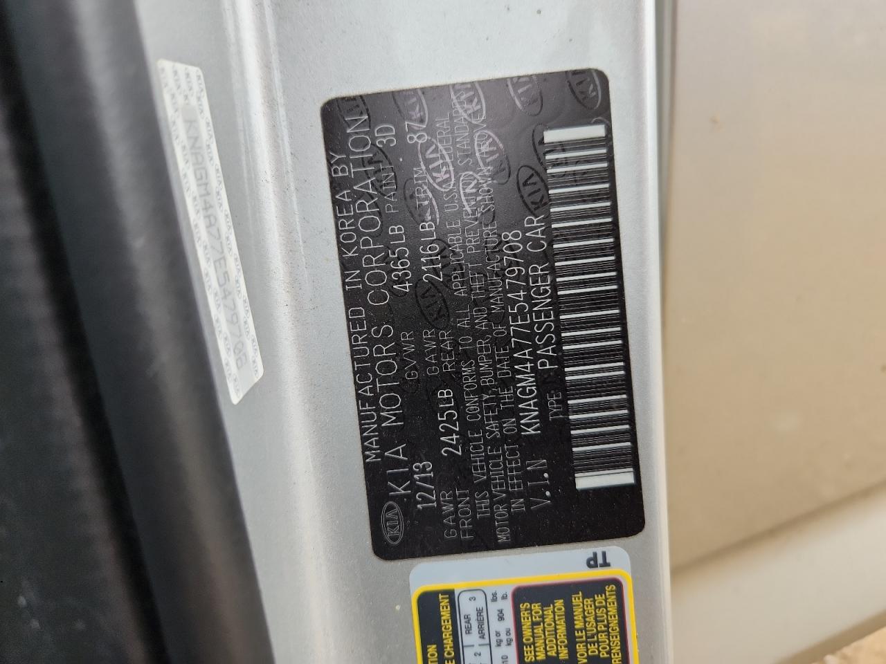 2014 Kia Optima Lx VIN: KNAGM4A77E5479708 Lot: 81895655