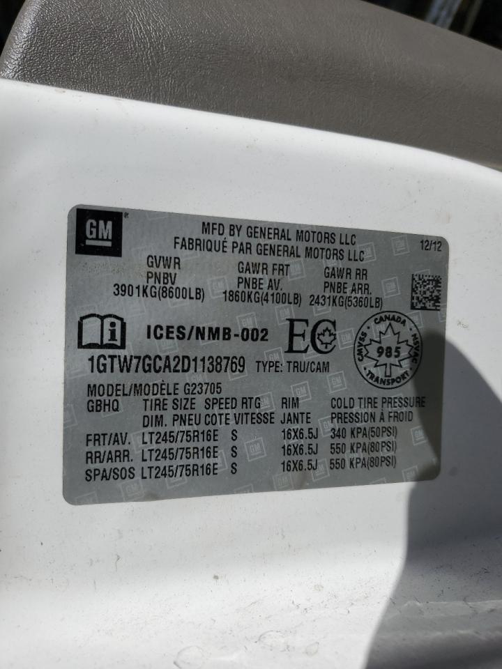 2013 GMC Savana G2500 VIN: 1GTW7GCA2D1138769 Lot: 71924955