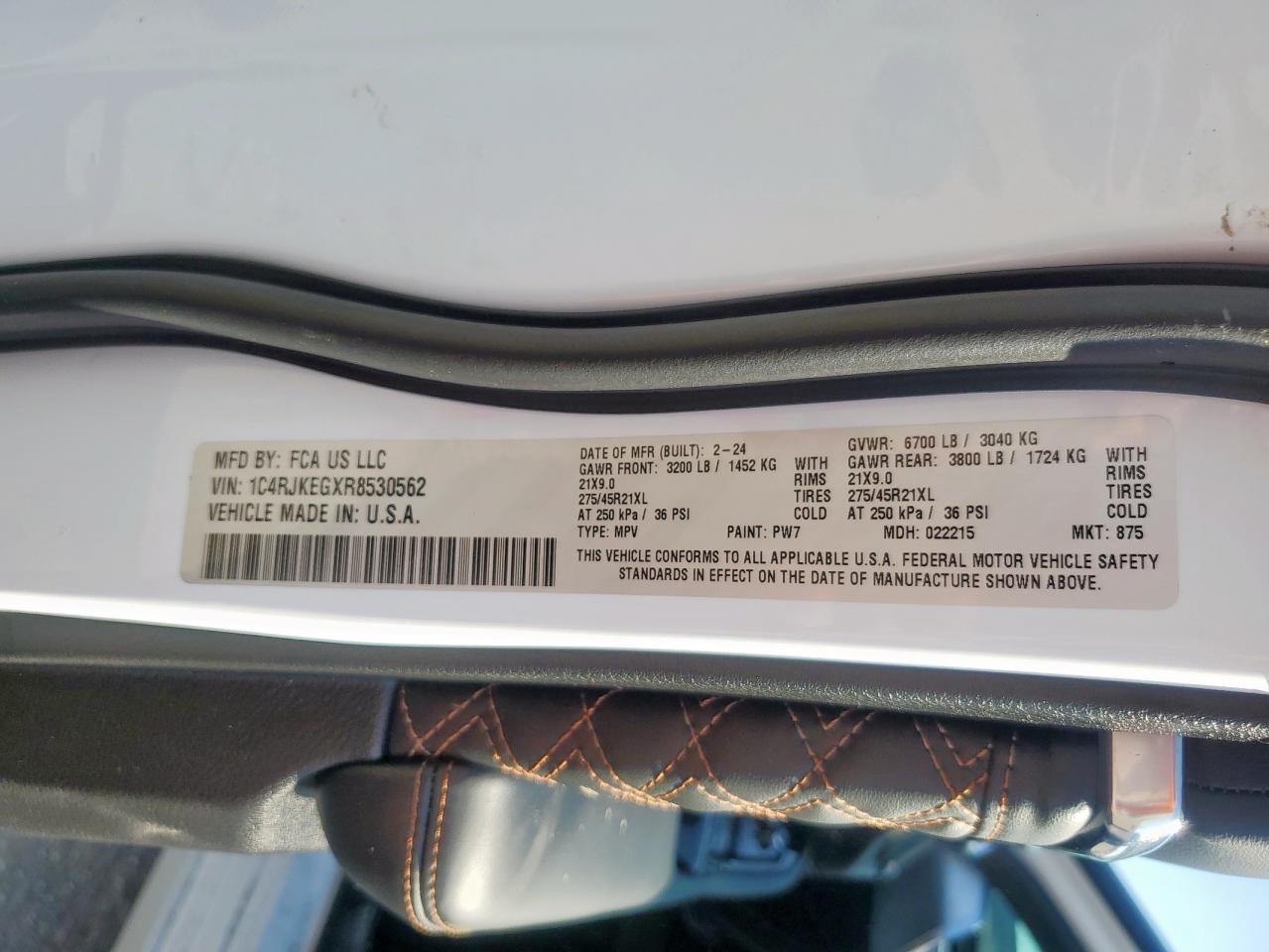 2024 Jeep Grand Cherokee L Summit VIN: 1C4RJKEGXR8530562 Lot: 71551655