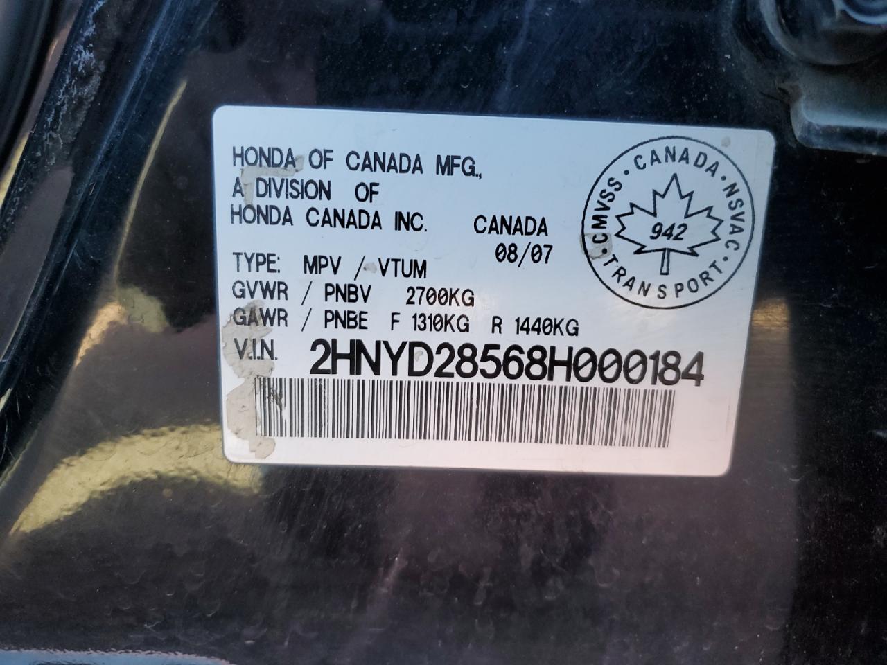 2008 Acura Mdx Sport VIN: 2HNYD28568H000184 Lot: 80813005