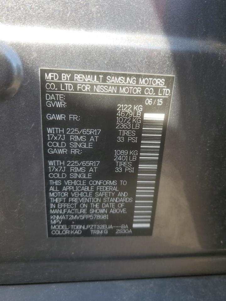 2015 Nissan Rogue S VIN: KNMAT2MV5FP578981 Lot: 80644105