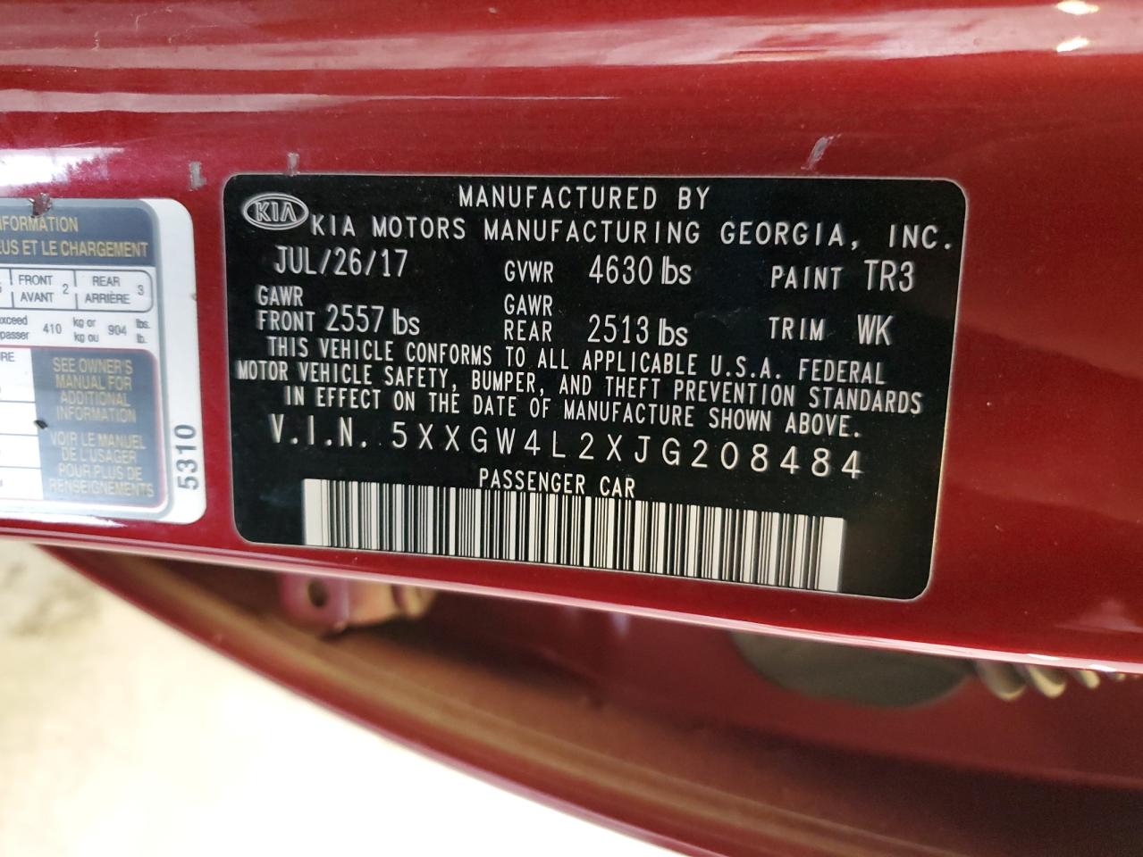 2018 Kia Optima Sx VIN: 5XXGW4L2XJG208484 Lot: 66612775