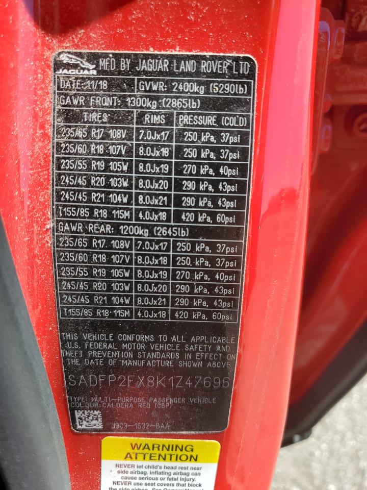 2019 Jaguar E-Pace Se VIN: SADFP2FX8K1Z47696 Lot: 70359435