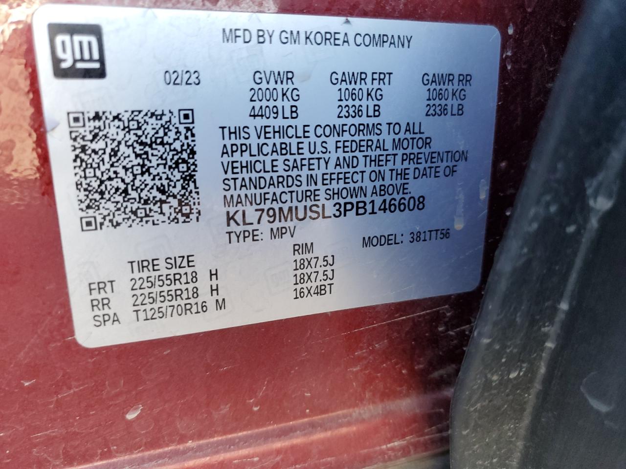 2023 Chevrolet Trailblazer Rs VIN: KL79MUSL3PB146608 Lot: 81586195