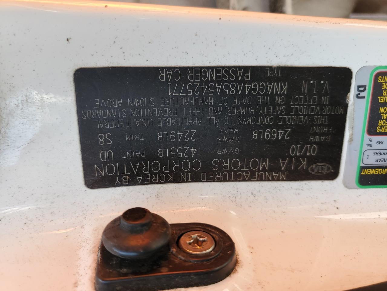 2010 Kia Optima Lx VIN: KNAGG4A85A5425771 Lot: 80580515